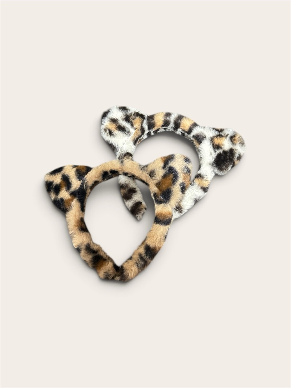 Leopard Print Faux Fur Cat Ear Headband x2 for costume- Brown & Cream
